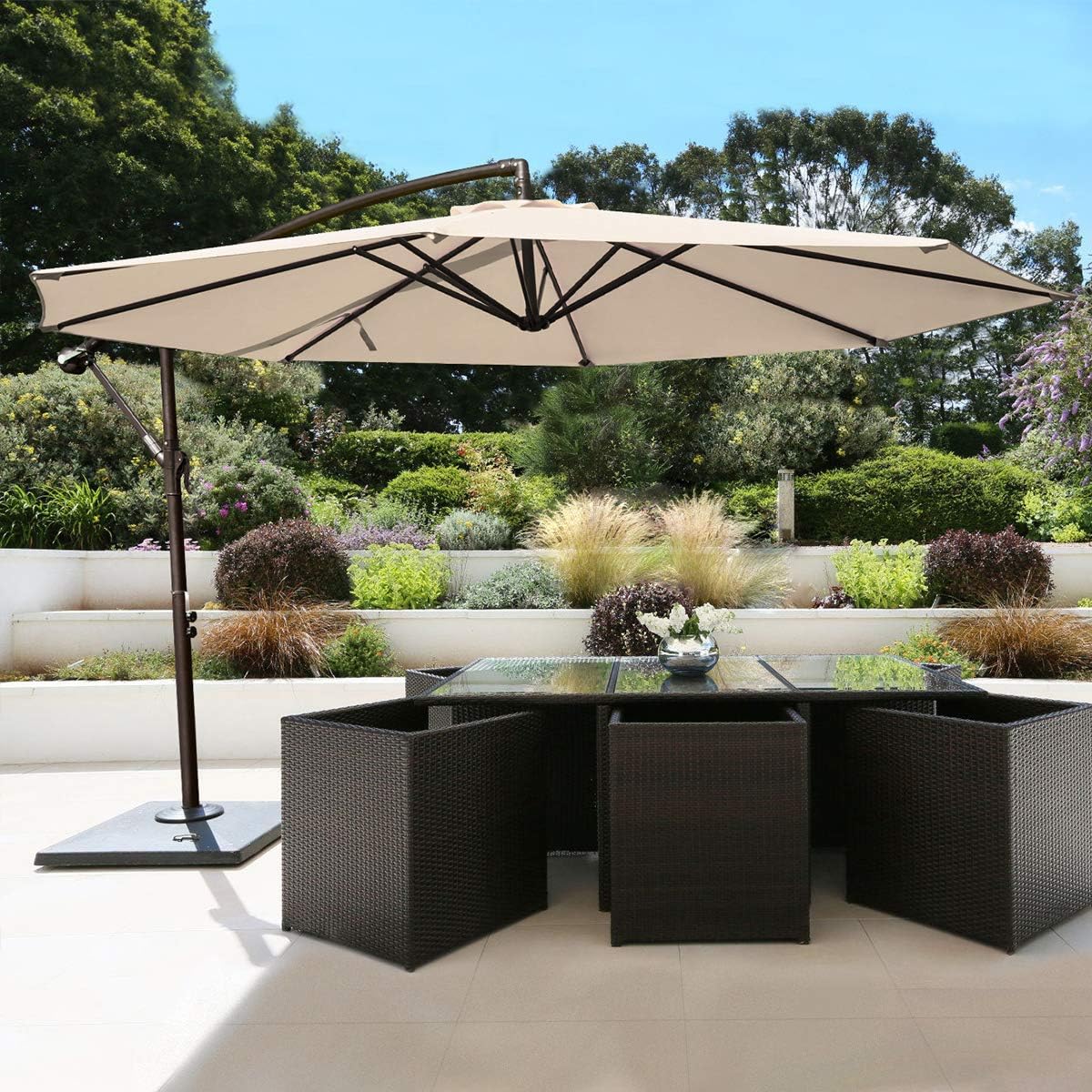 Lawn And Garden Poolside Outdoor Market Umbrella Easy Tilt Adjustment Cantilever Umbrella For Backyard Gray Domicare