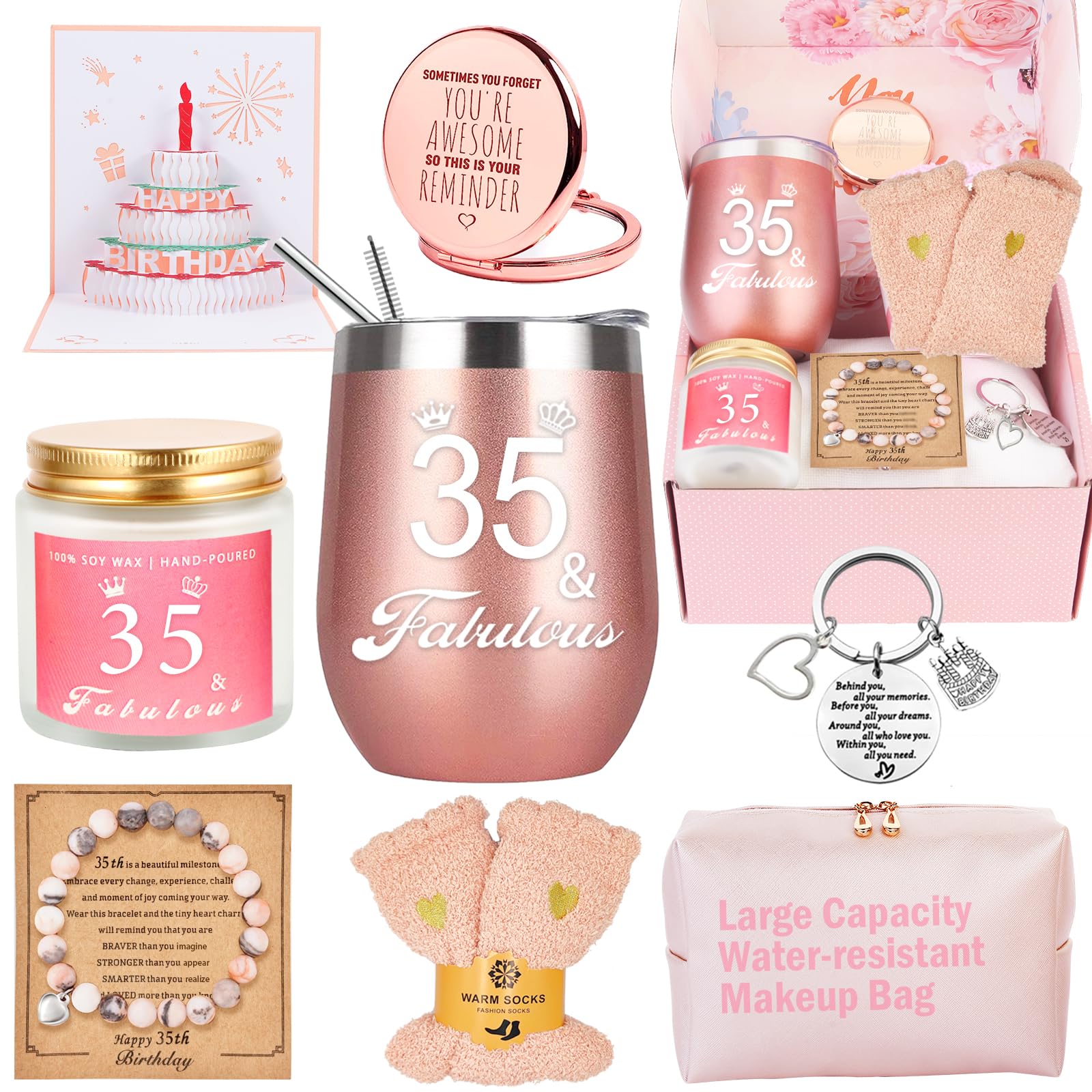 Photo 1 of 35th Birthday Gifts for Women Her, Happy 35th 35 Year Old Birthday Basket Gifts Box for Women Best Friends Female Daughter Sister Her Girlfriend Coworker Bestie Birthday Unique