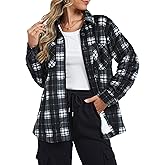 YUCOLEN Women's Sherpa Fleece Lined Plaid Flannel Jacket Warm Button Down Winter Flannel Shirt Jacket Coat with Pockets