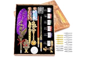 Aifeiter Feather Pen Ink Set, Wax Seal Stamp, Feather Calligraphy Pen, Birthday & (Purple)