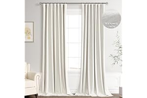 Joywell Linen 100% Blackout Curtains 102 Inches Long, Rod Pocket/Back Tab/Hook Belt/Clip Rings, Thermal Insulated Floor to Ceiling Drapes for Bedroom Living Room (2 Panels,W52 x L102,Natural Beige)
