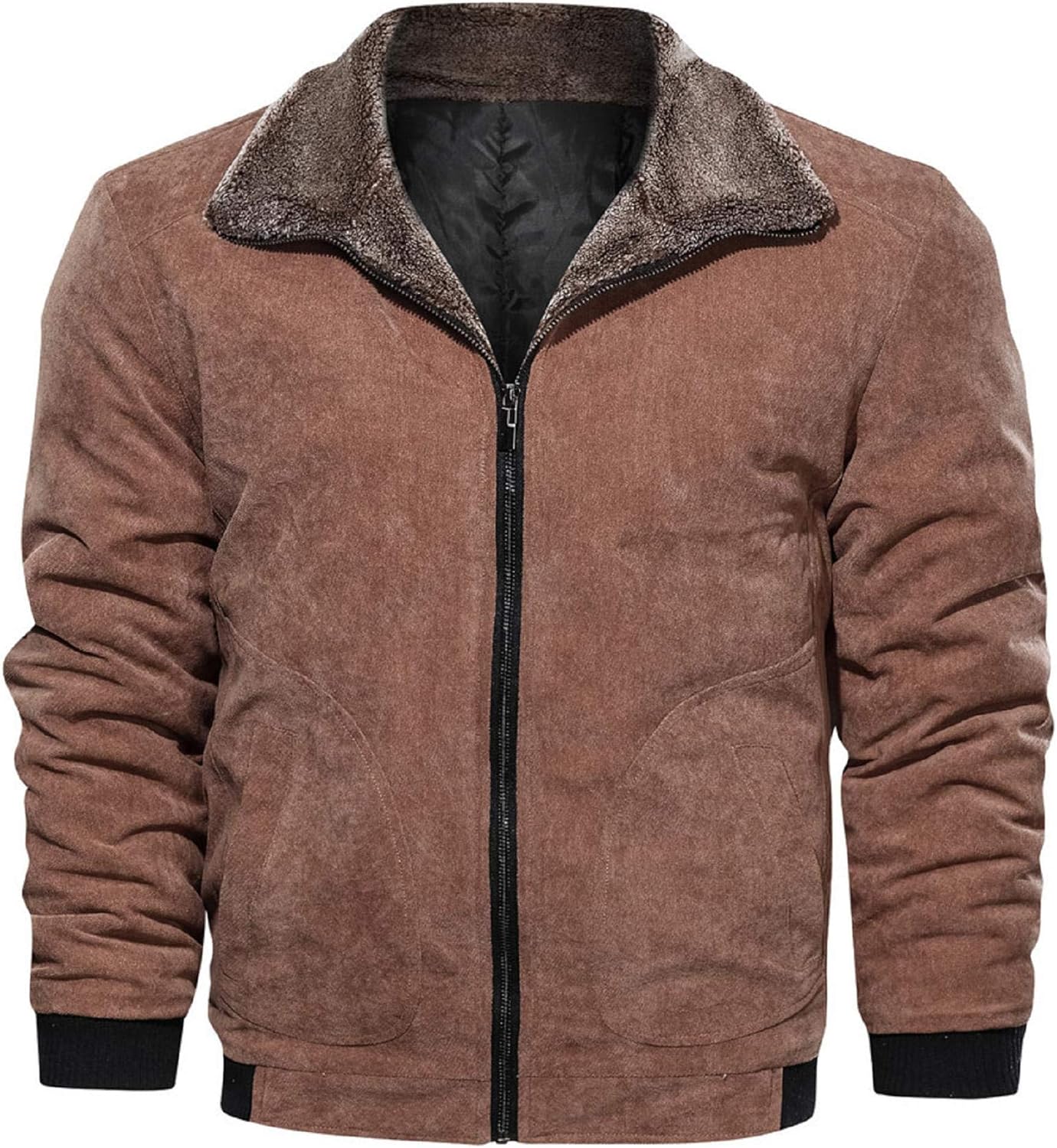 LIUguoo Winter Men's Stand Collar Fleece Jacket Warm Thicken Sherpa