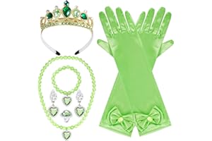 obmwang Princess Costume Accessories Princess Crown Gloves Necklace Bracelet Ring Earrings for Halloween Dress Up Party