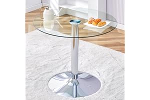 LUFTUT Round Glass Dining Table,35" Round Dining Table with Tempered Glass Table Top,Sturdy Silver Chrome Pole Support,Clear Small Narrow Round Dining Table for Kitchen,Home,Cafe(30" H