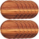 Rtteri 12 Pcs Acacia Wood Dinner Plates Round Wood Dishes Wooden Charger Serving Tray Easy Cleaning Lightweight Unbreakable Classic Plate for Snack Dessert Housewarming Gift(0.95 Inches)