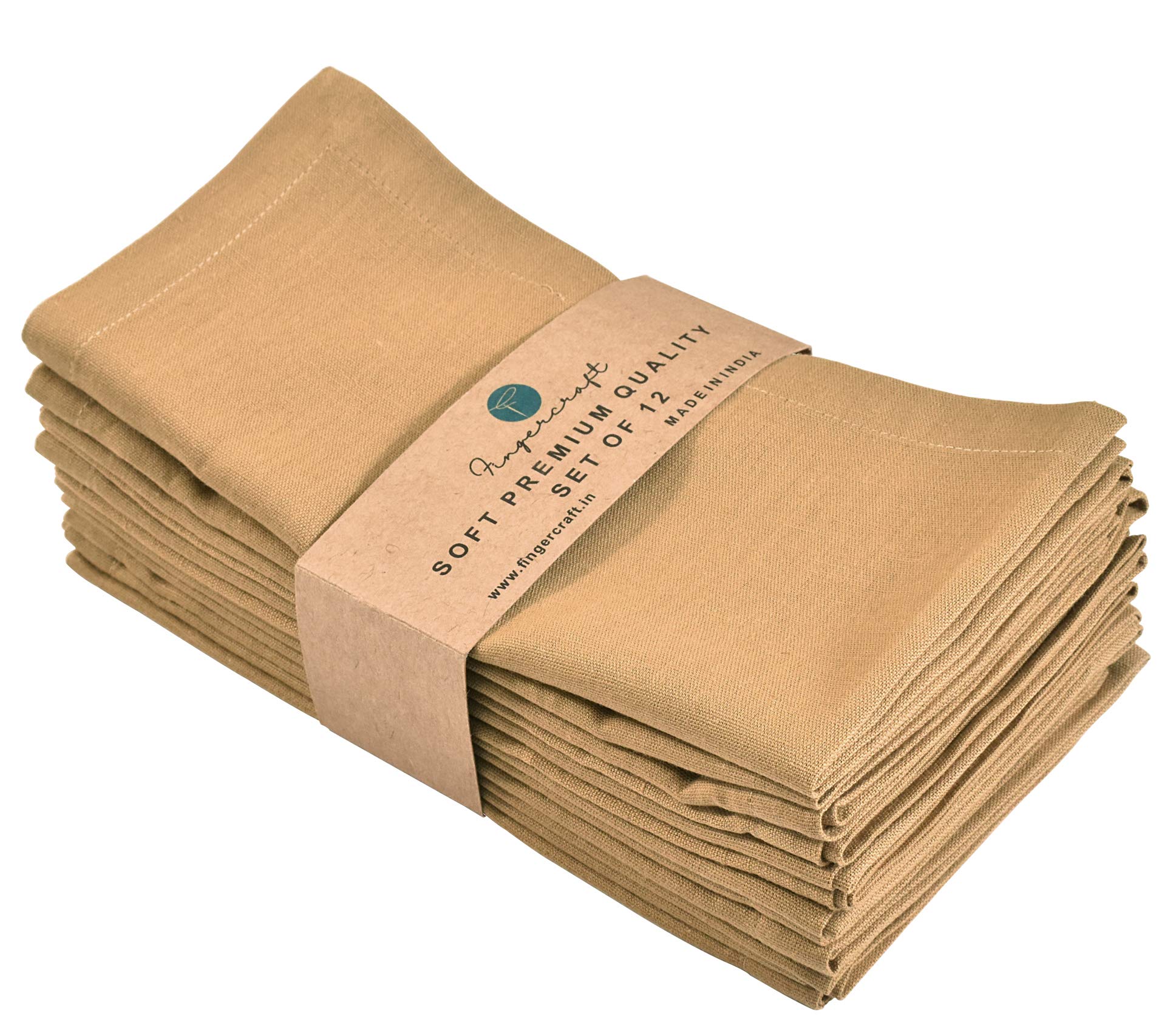 Fingercraft Cloth Napkins, Cotton Linen Blend,12 Pack Easter Special,Beige Premium Quality, Mitered Corners for Restaurant Home Every Day Use Napkins are Pre Shrunk and Good Absorbency Beige/Gold