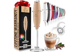 Zulay Kitchen Powerful Milk Frother Wand - Ultra Fast Handheld Drink Mixer - Electric Whisk Foam Maker for Coffee, Lattes, Cappuccino, Frappe, Matcha & Coffee Creamer - Milk Boss Maple