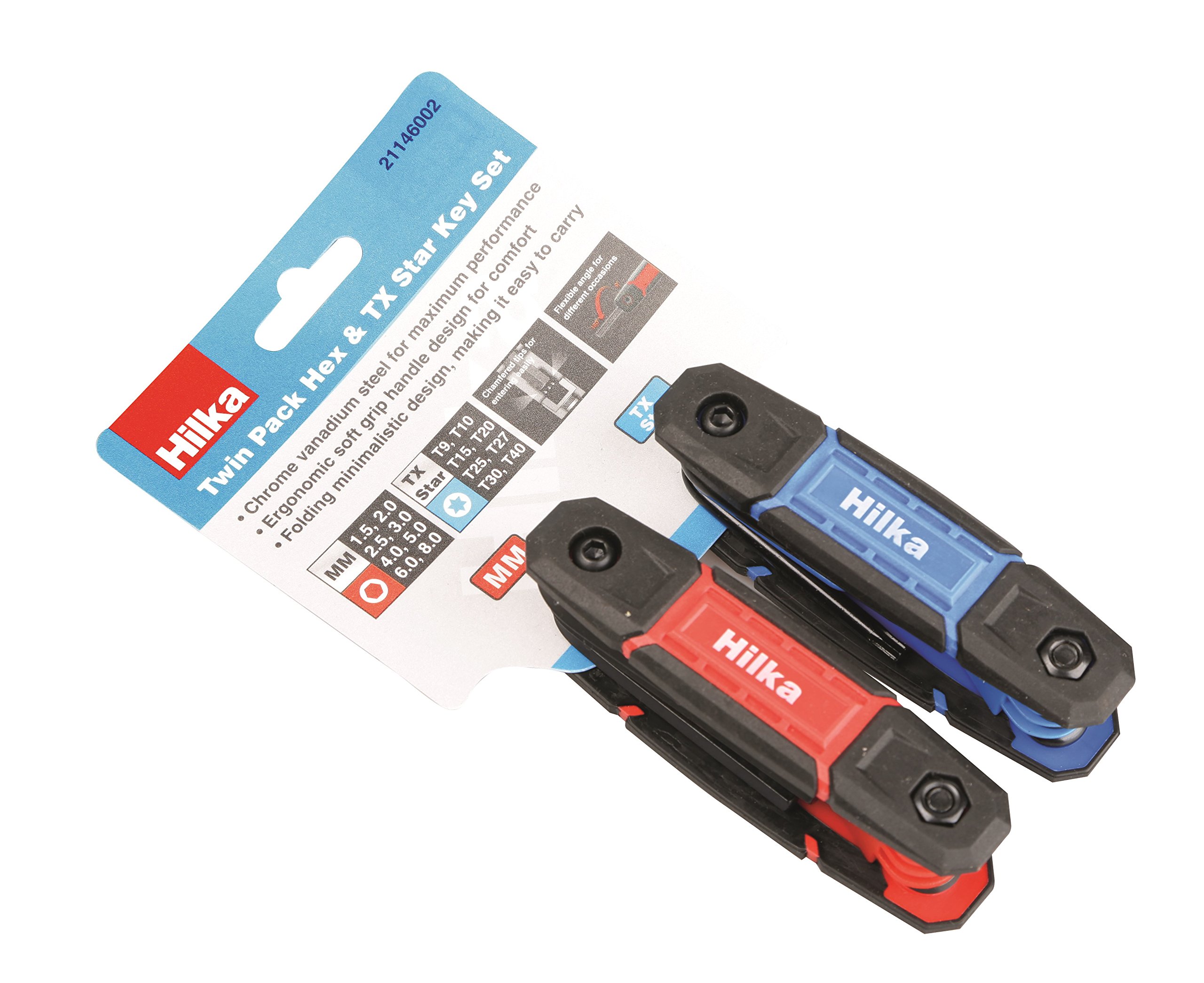Hilka Tools 21146002 Twin Pack Hex & TX Star Key Set, Black, Red, Blue, Set of 2 Piece