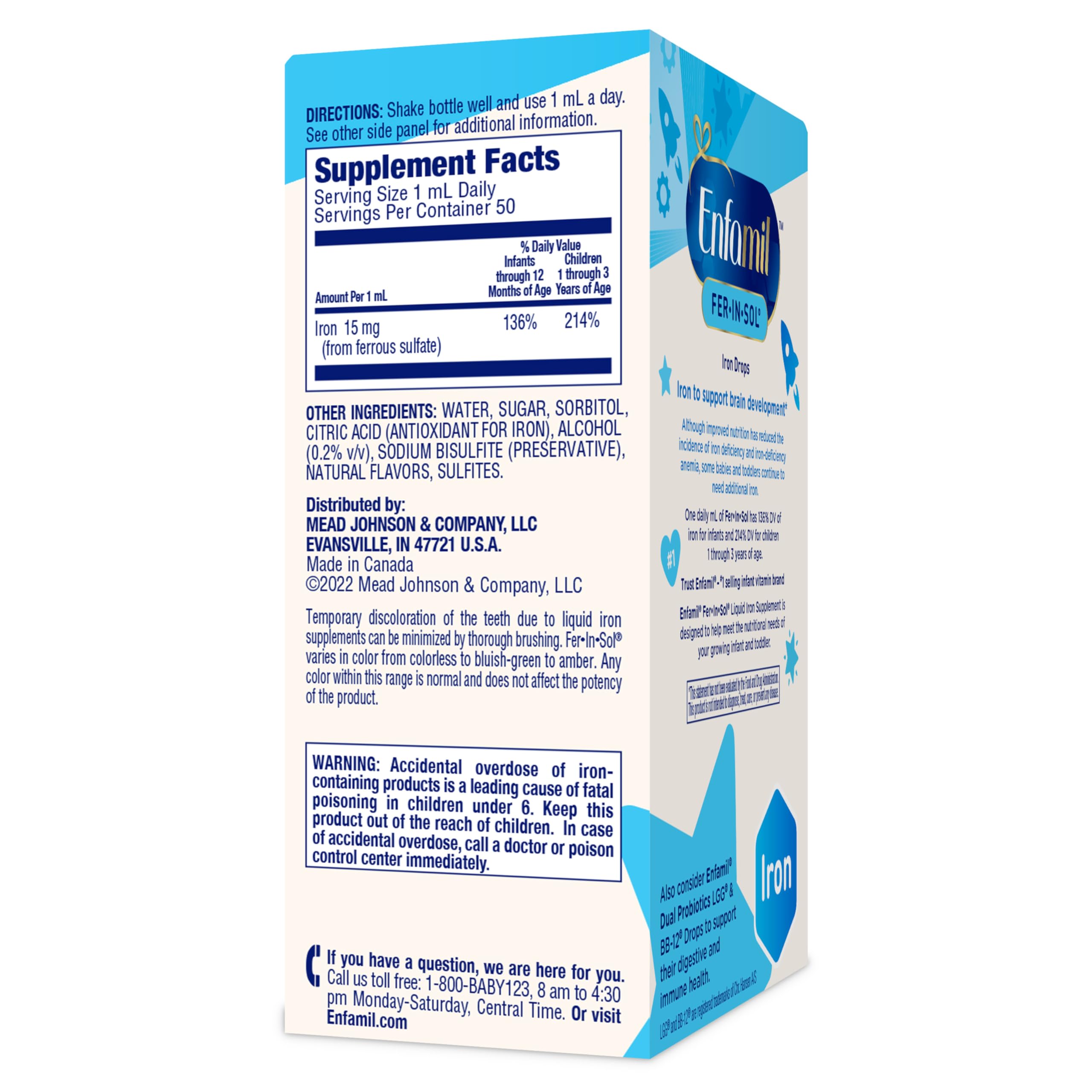 Enfamil Fer-in-Sol Iron Supplement Drops for Infants, 50 mL Dropper Bottle