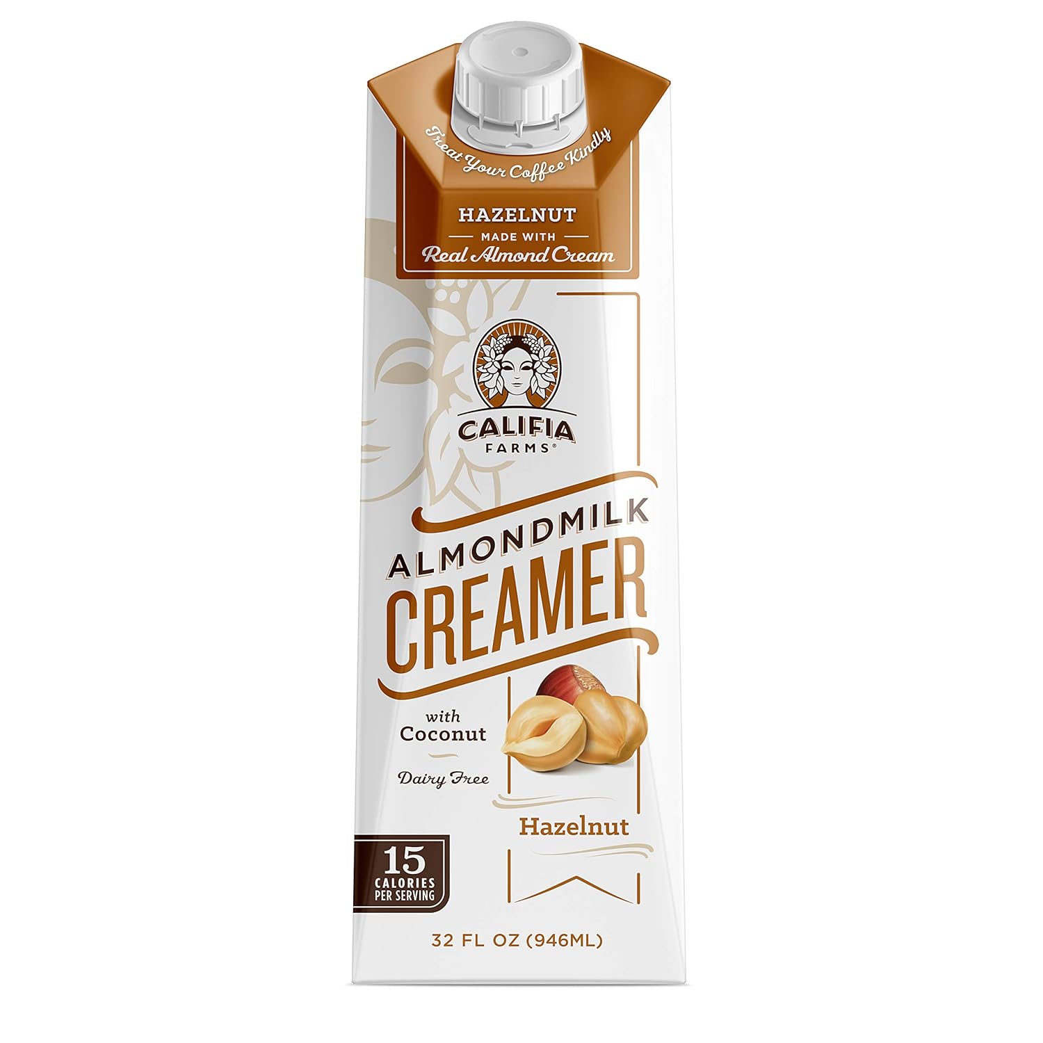 Califia Farms - Hazelnut Almond Milk Coffee Creamer with Coconut Cream, 32 Oz (Pack of 6) | Dairy Free | Soy Free | Plant Based | Vegan | Non-GMO | Shelf Stable | Gluten Free