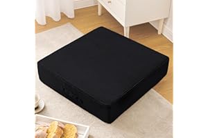 Wellsin Solid Square Floor Pillows for Adults Kids - Large Meditation Floor Pillow Seating Cushion with Thick Foam & Washable Velvet Cover, 1 Pack, 22x22x5 Inch, Black