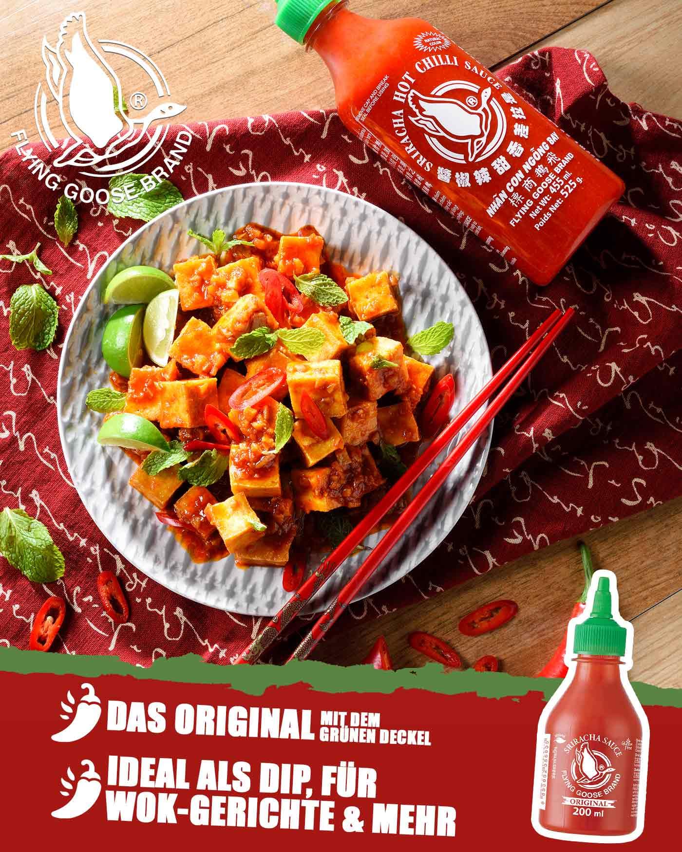 FLYING GOOSE Sriracha Chilisauce, das Original, scharf, grüne Kappe, scharfe Würzsauce aus Thailand, 1 x 200 ml 4