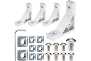 BELLA BAYS 4 Sets 2020 Series Heavy Corner Bracket Strong Support Set Silver for 6mm Slot Aluminum Extrusion with 8pcs Sliding T Nuts 8pcs Hex Socket Cap Screw Bolts 1pc Wrench 3D Printer Accessories