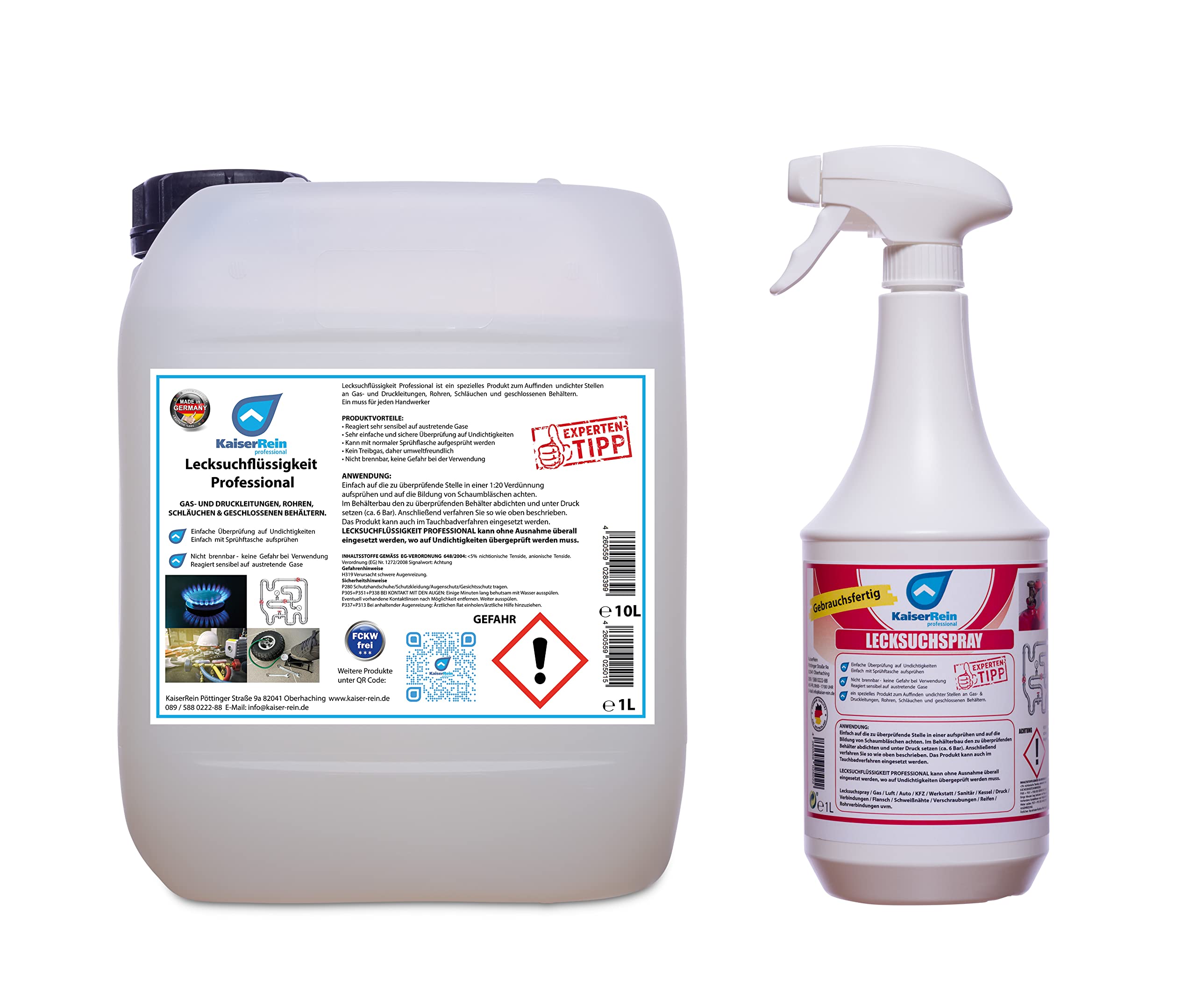 KaiserRein Professionelles Lecksuchspray 10 L Konzentrat = 200 L Leck Such Spray inkl. Sprayflasche einfaches Finden von undichten Stellen bei Gas, Luft, Kessel, Druck & Leitungen…