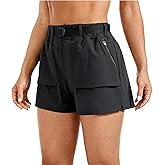 CRZ YOGA Women's Waterproof Stretch Hiking Shorts Mid Rise Summer for Outdoor Golf Workout with Zip Pockets Belt - 3'' Ink Gray Small