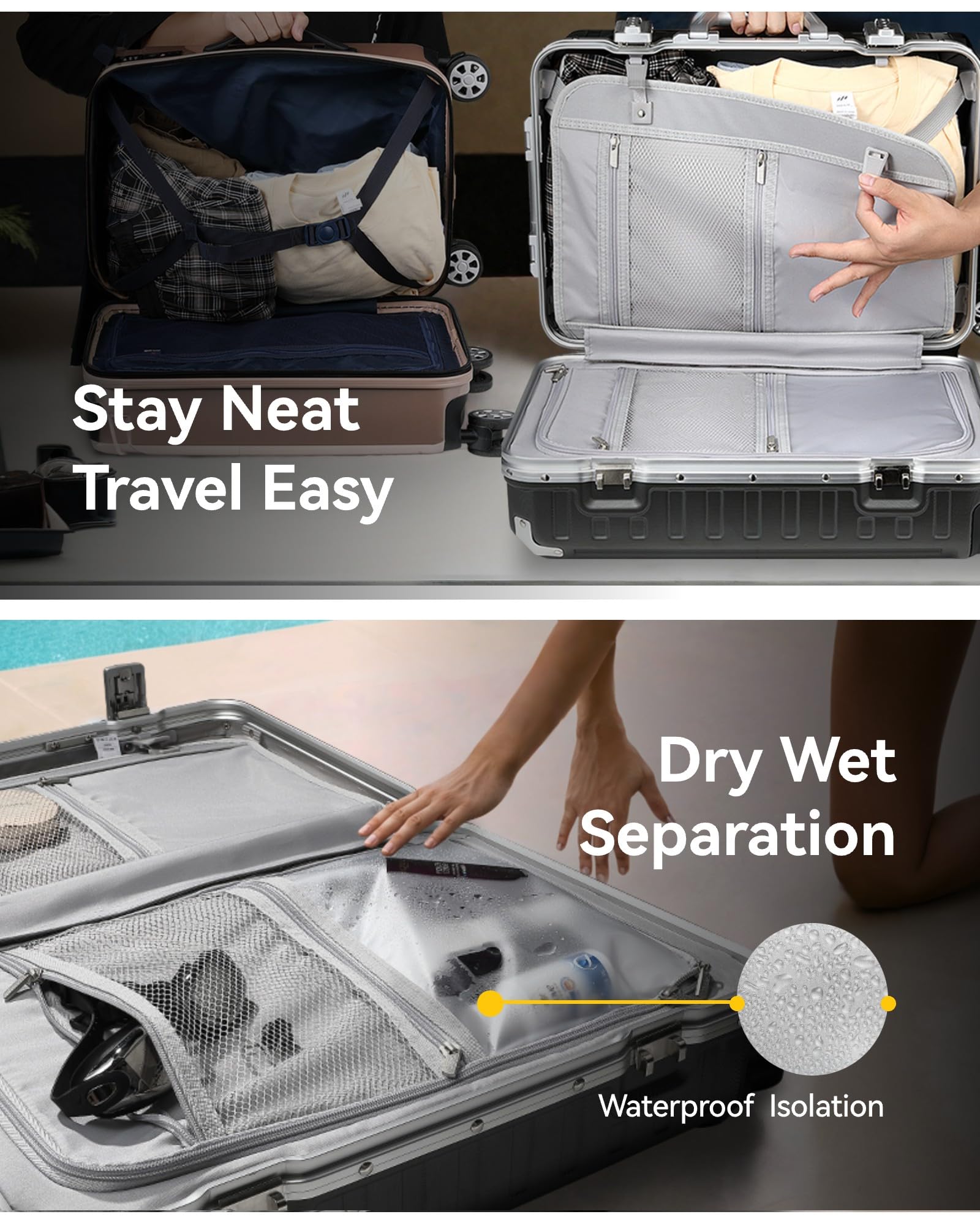 LUGGEX Zipperless Luggage with Spinner Wheels - Polycarbonate Aluminum Hard Shell Suitcase, Checked-Large 26-Inch,Charcoal Metallic