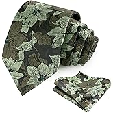 Alizeal Mens 3.35inches Large Floral Pattern Necktie and Printed Pocket Square Set