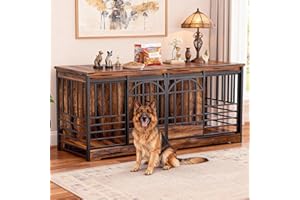 COZPAW 78 Inch Double Dog Crate Furniture, Extra Large Dog Kennel Indoor for 2 Dogs, Heavy Duty Dog Cage with Divider, Wooden Dog House Decorative Table TV Stand for XLarge Dogs (Cognac Brown)