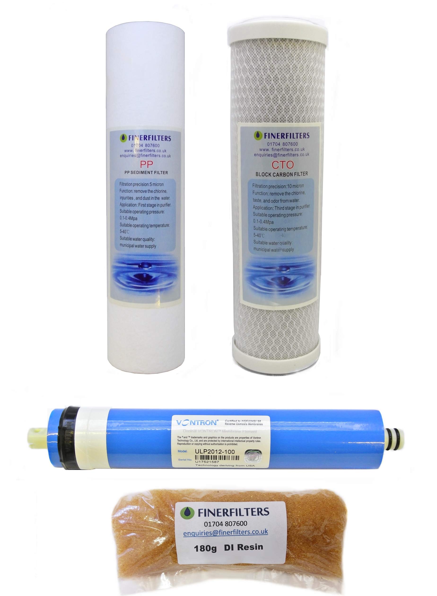 Finerfilters 4 Stage Aquarium Reverse Osmosis Replacement Water Filters with 100 GPD membrane
