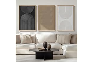CUSPIN Large Framed Black and White Neutral Abstract Wall Art for Living Room, 3 Piece Boho Canvas Prints Paintings Artwork for Walls, Minimalist Geometric Pictures for Hallway Office Wall Decor 24x36 In
