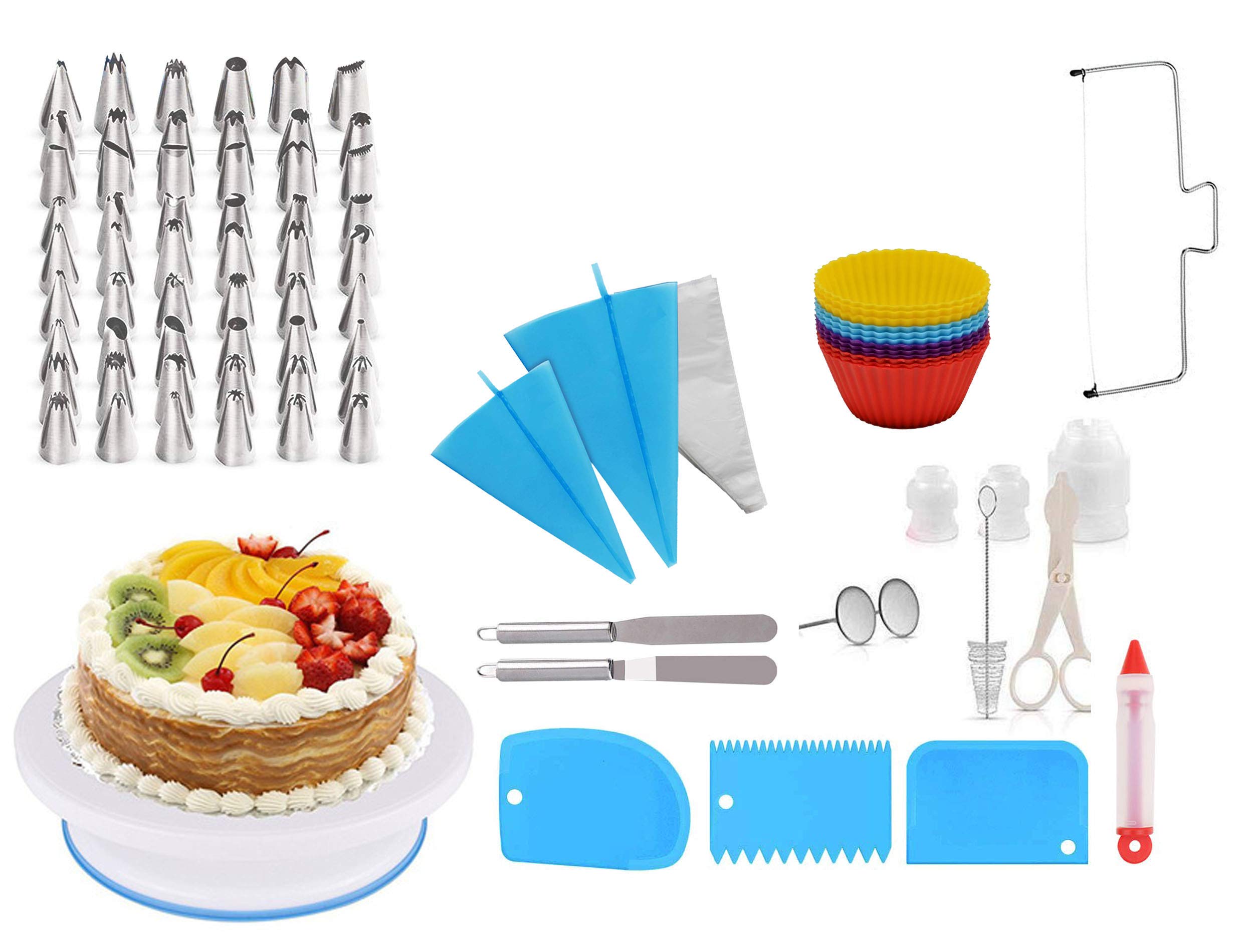 Ever Rich ® 106 Pieces Cake Decorating Pastry Tool Kit. Professional Cupcake Decorating Kit. Rotating Turntable Stand, (106 PCS-CAKE SET)