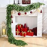 AerRoll 9Ft Artificial Norfolk Pine Garlands, Christma Real Touch Winter Pine Garland, Green Faux Greenery Garland for Table, Mantle, Wall, Indoor, Outdoor Winter Christmas Decorations