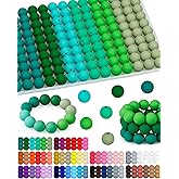 160PCS FIVEIZERO 15mm Silicone Beads for Keychain Making - Mixed Color Round Rubber Beads Bulk, DIY Craft Supplies for Bracelets Necklaces Pens(Green)
