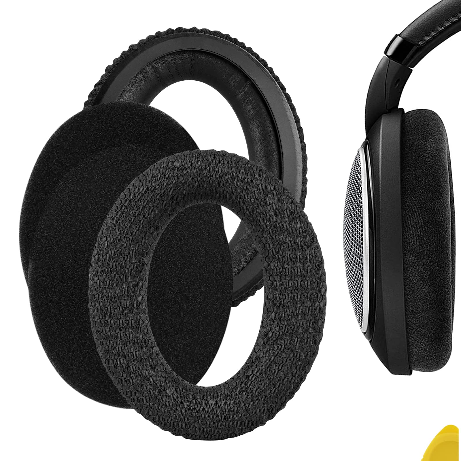 Geekria Comfort Mesh Fabric Replacement Ear Pads for Sennheiser HD598/ HD598SE/ HD598CS/ HD598SR/ HD595/ HD599/ HD599SE Headphones Ear Cushions, Repair Parts (Black)