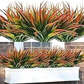 Phliofd 16Pcs Artificial Grass Fake Plants 17.3in Outdoor Plastic Plants UV Resistant Greenery Fake Grass for Home Window Garden Patio Hanging Planter Pathway Front Porch Décor Red
