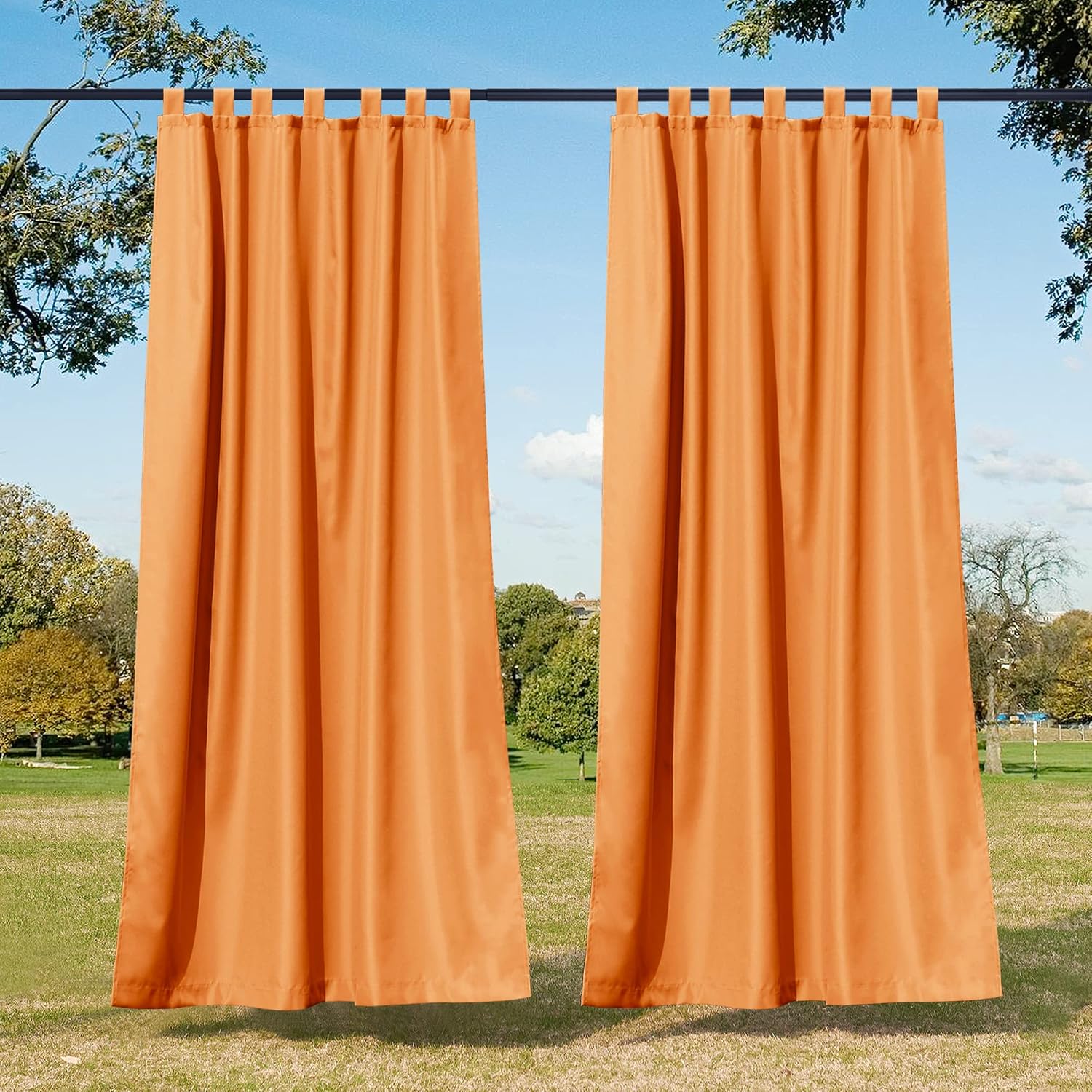 Outdoor Curtains - NICETOWN 2 Panels Outdoor Curtains for Patio Waterproof, Tab Top Thermal Insulated Halloween Decor Indoor Outdoor Drapes for Cabana/Lanai, Orange, W55 x L95 inches