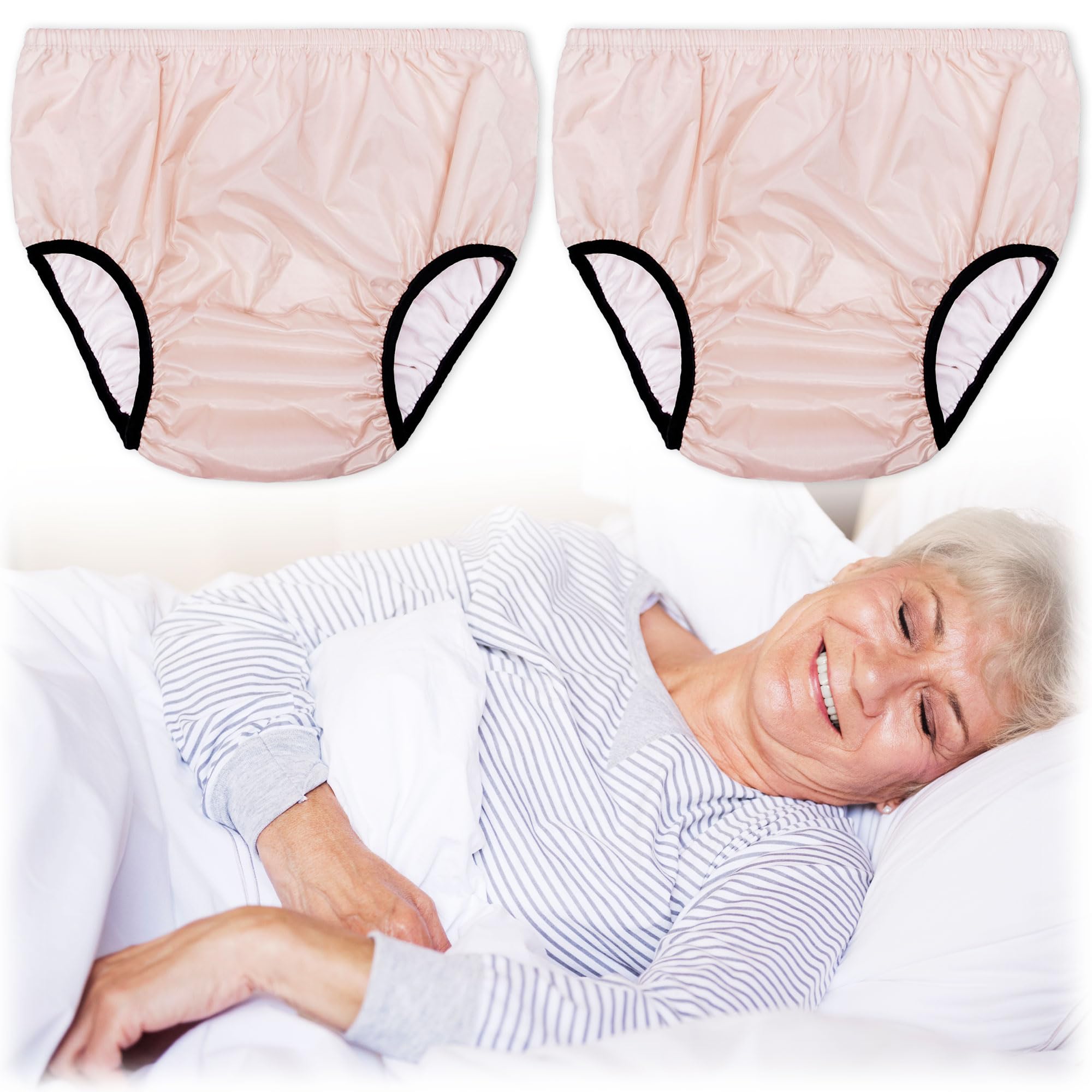 Photo 1 of 2 Pics Plus Size Adult Leak-Proof Underwear for Incontinence,Low Noise Reusable Waterproof Adult Underwear,Plastic Pants for Adults Nude 2XL