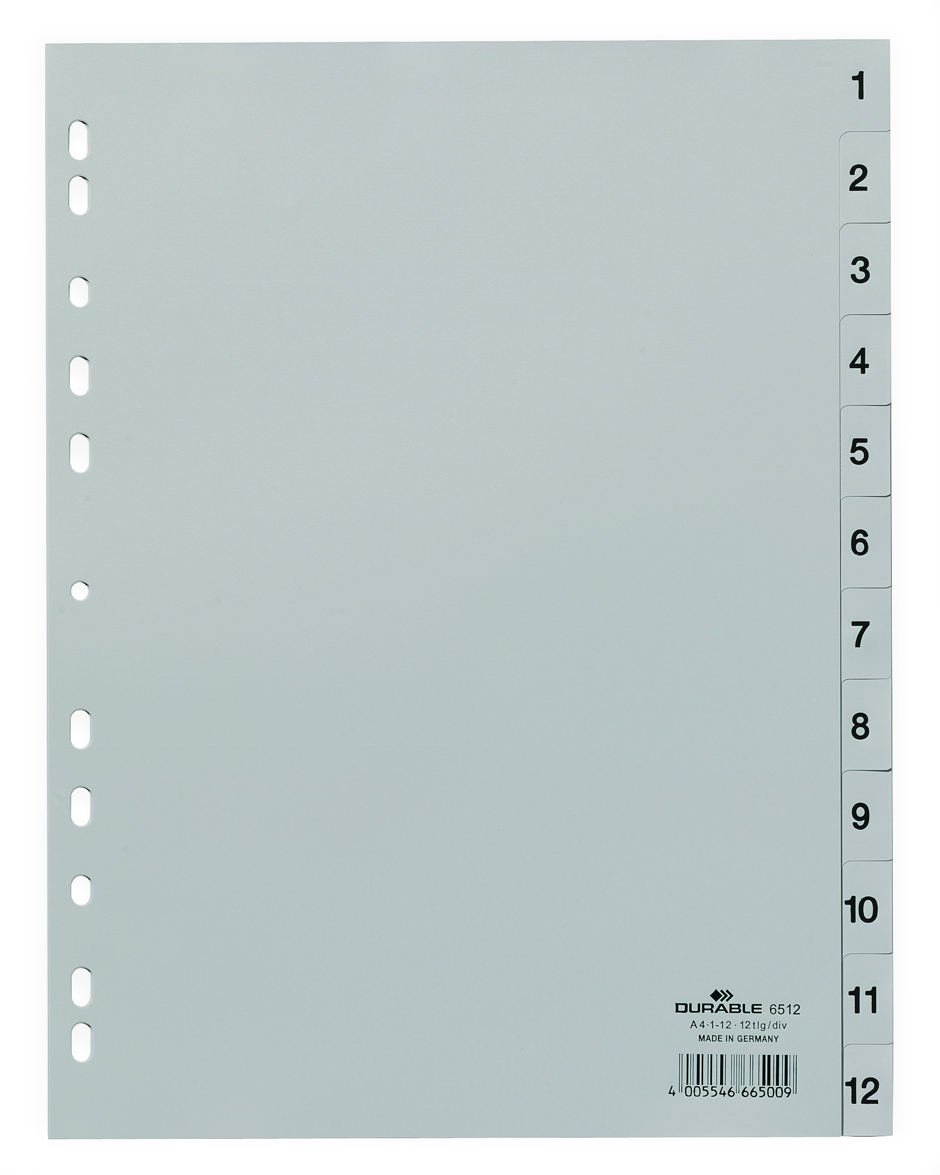 Durable Numeric Register Index | A4 Embossed Tabs 1-12 | Made From PP | Grey | Pack of 25 | Perfect for Organising Important Document — image 1