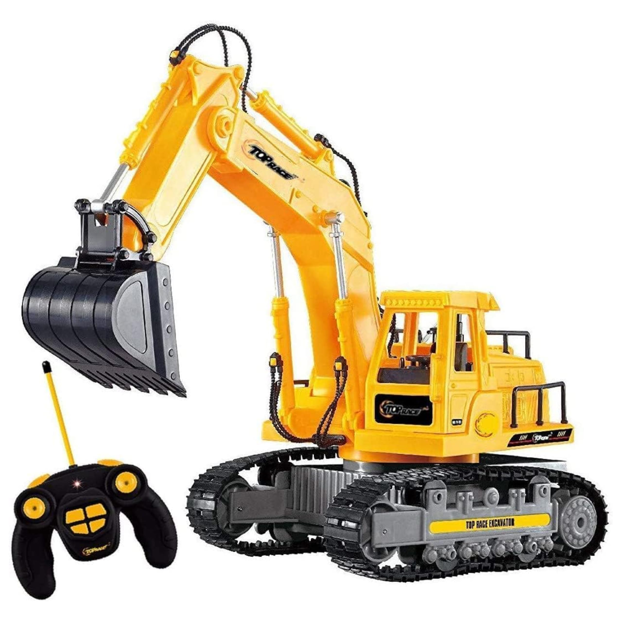 Top Race 7-Channel Remote Control Excavator Toy - Fully Functional RC Construction Truck for Kids - 1:50 Scale RC Tractor with Lights and Sound