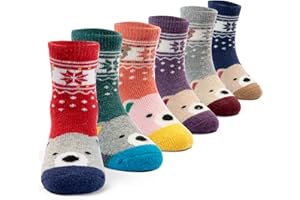 Boys Winter Wool Socks, Kids Thick Thermal Warm Crew Socks for Boys Toddler 6 Pack