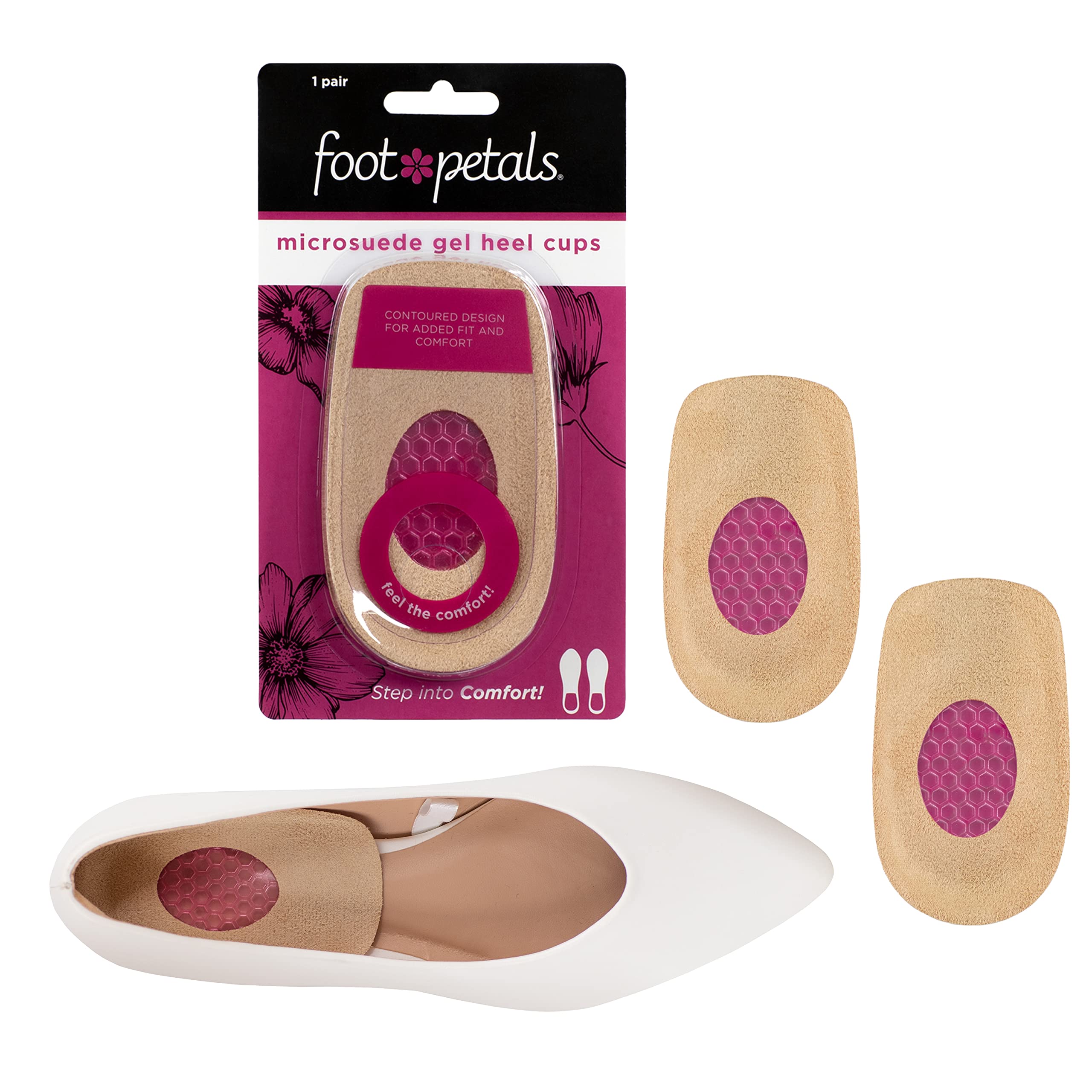 Foot Petals Heel Cups, Prevent Cracked Heels, Stabilize Heels in Women's Closed Back Heels, Pumps, Boots, Wedges, Flats, Tan, One Size