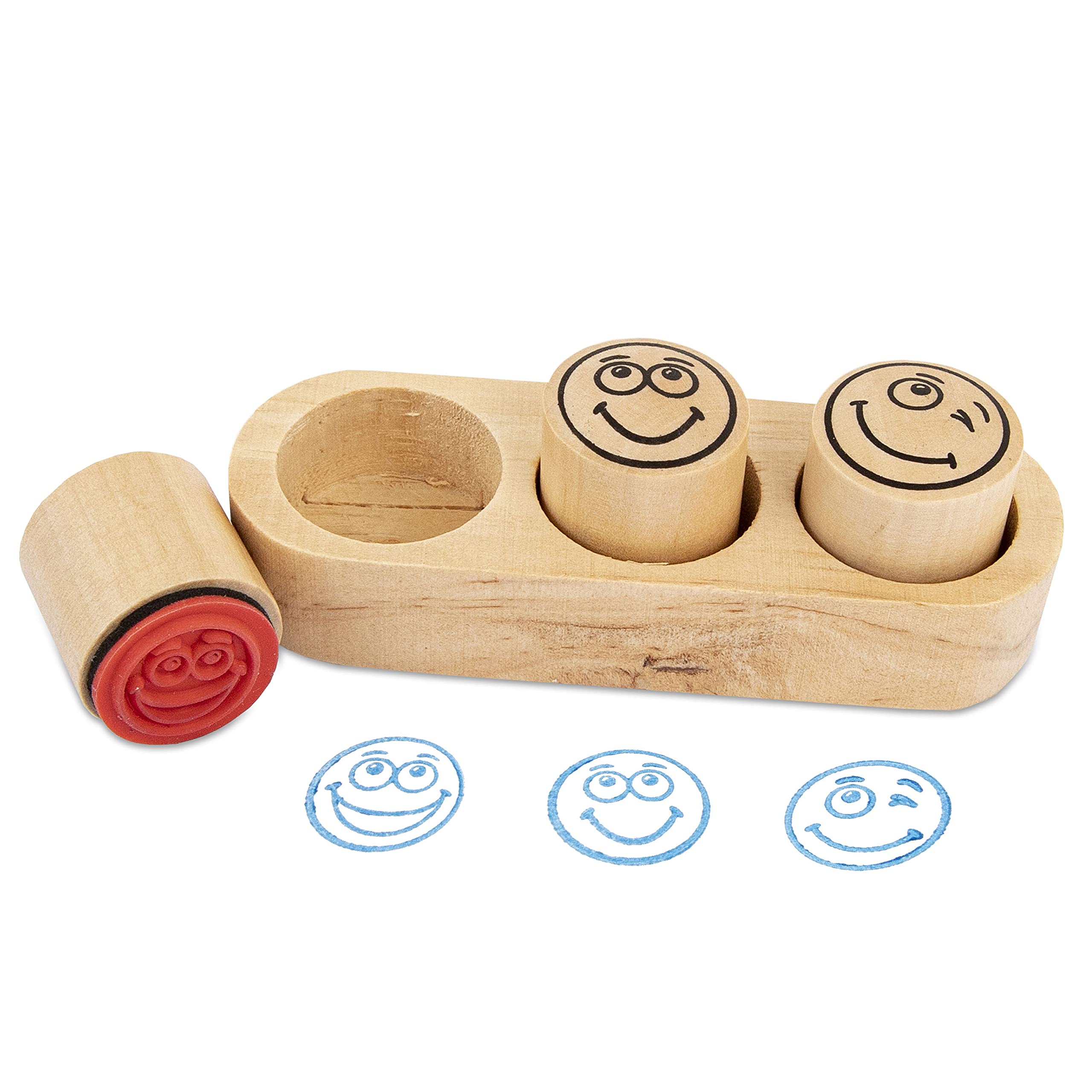 TRENDHAUS 952509 Teacher Stamp Set Smiley Face with Wooden Block for Children and Teachers 4 x 10 x 4 cm Wood 4 x 10 x 4 cm