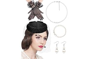Bniksok Pillbox Hat with Veil Vintage Fascinators for Women Tea Party Bridal Wedding Halloween