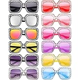 Women Sparkling Crystal Sunglasses Oversized Square Diamond Thick Frame Glasses Funky Big Cool Eyeswear