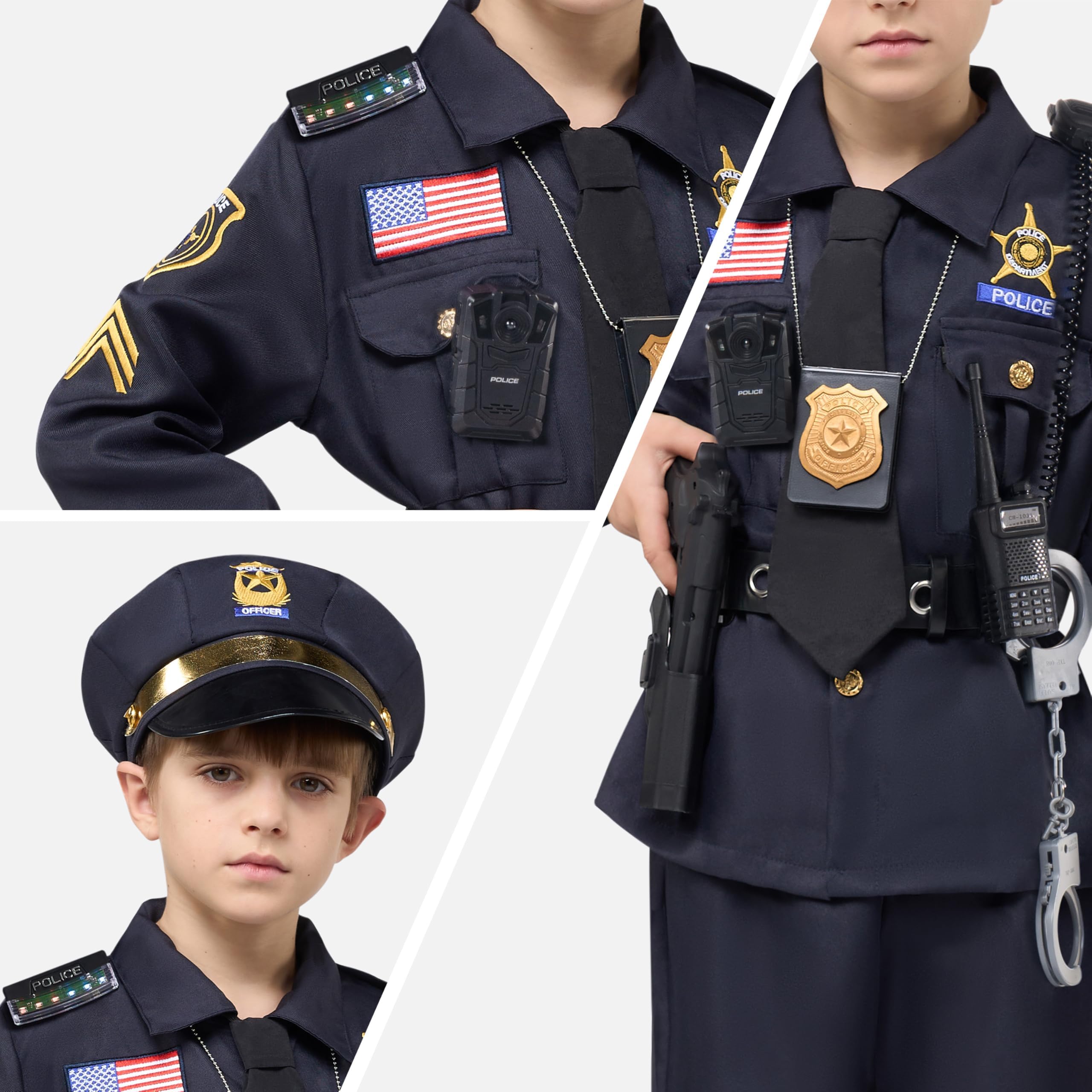 Spooktacular Creations 14PCS Halloween Police Costume for Kids, Police Officer Costume for Boys, Toddler RolePlay Party