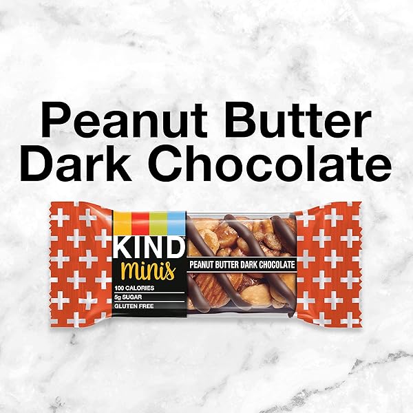 KIND MINI SNACK BARS, PEANUT BUTTER DARK CHOCOLATE, GLUTEN FREE, LOW SUGAR, LOW CALORIE SNACKS, 10 COUNT