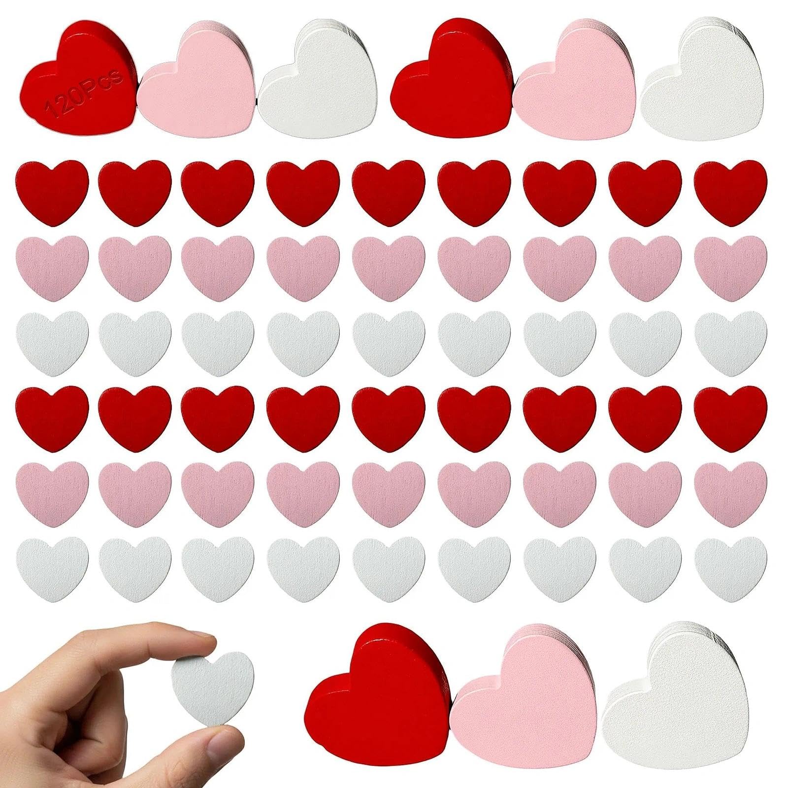 Photo 1 of 120 Pieces Mini Wooden Heart Flatback Figures, 3 Assorted Colors Tiny Wood Heart Confetti for Valentine's Day Wedding Party DIY Craft Supplies,Vase Filler (Classic)