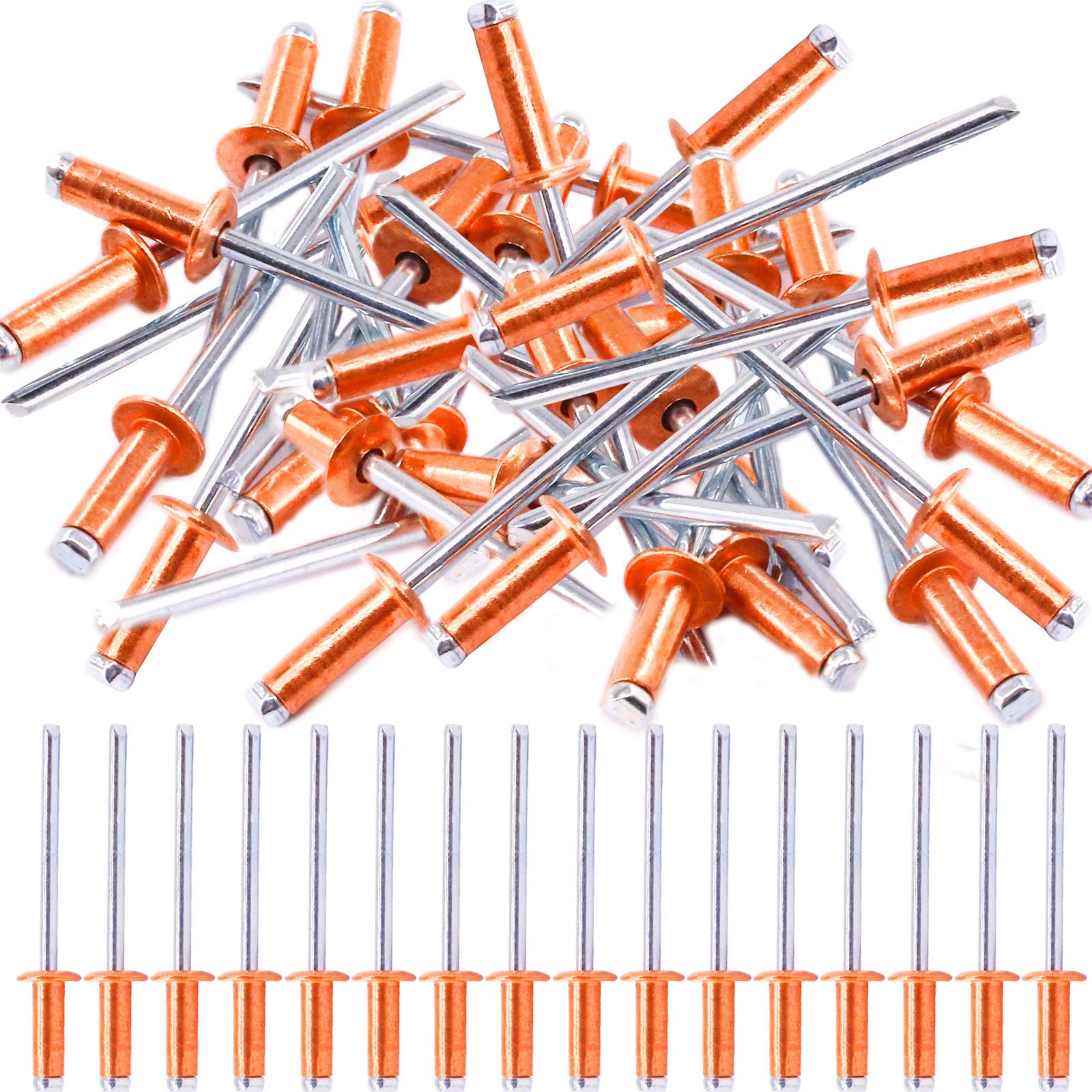 Hilitchi Dome Head Red Copper Blind Rivets Self-Plugging Open End Dome Head Decorating Fastener Nails Pop Rivets Core (M4x11-50PCS)