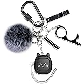 Safe Sound Personal Alarm, 6 Pcs Keychain Accessories with Alarm Keychain with LED Light, Cute Pom Pom, Whistle, and Locking 