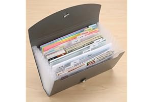13 Pocket Expanding File Folder, Accordion Organizer with Thick Transparent Black Cover for Receipts Bills Tax Documents, 26.