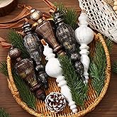 Gemscream 6 Pcs 6.7 Inch Finial Ornaments for Christmas Tree Neutral Textured Glass Vintage Christmas Ornaments Large Neutral Copper Rusty Farmhouse Xmas Hanging Home Decor(Classic Color)