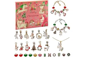 LAISU Christmas Advent Calendar 2024 for Girls 24 Days Xmas Countdown Calendar with Mini DIY Jewelry Making Kit 6 Unicorn Pendant Charms 2 Bracelets 2 Necklaces 12 Beads Surprise Gift for Kids Women