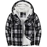 Little Beauty Men's Flannel Shirt Jacket Zip Up Fleece Plaid Jackets with Pokect Winter Warm Sherpa Lined Coat Hoodie