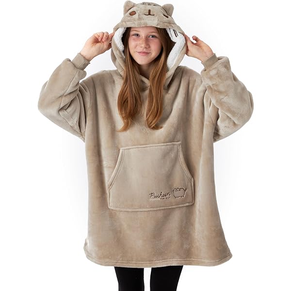 Onesie Polaire Enfant Pyjama Onesie Pusheen Chat - Polaire Sherpa - Capuche à Oreilles 3D - Enfants/Ados Doudoune Polaire Adolescente
