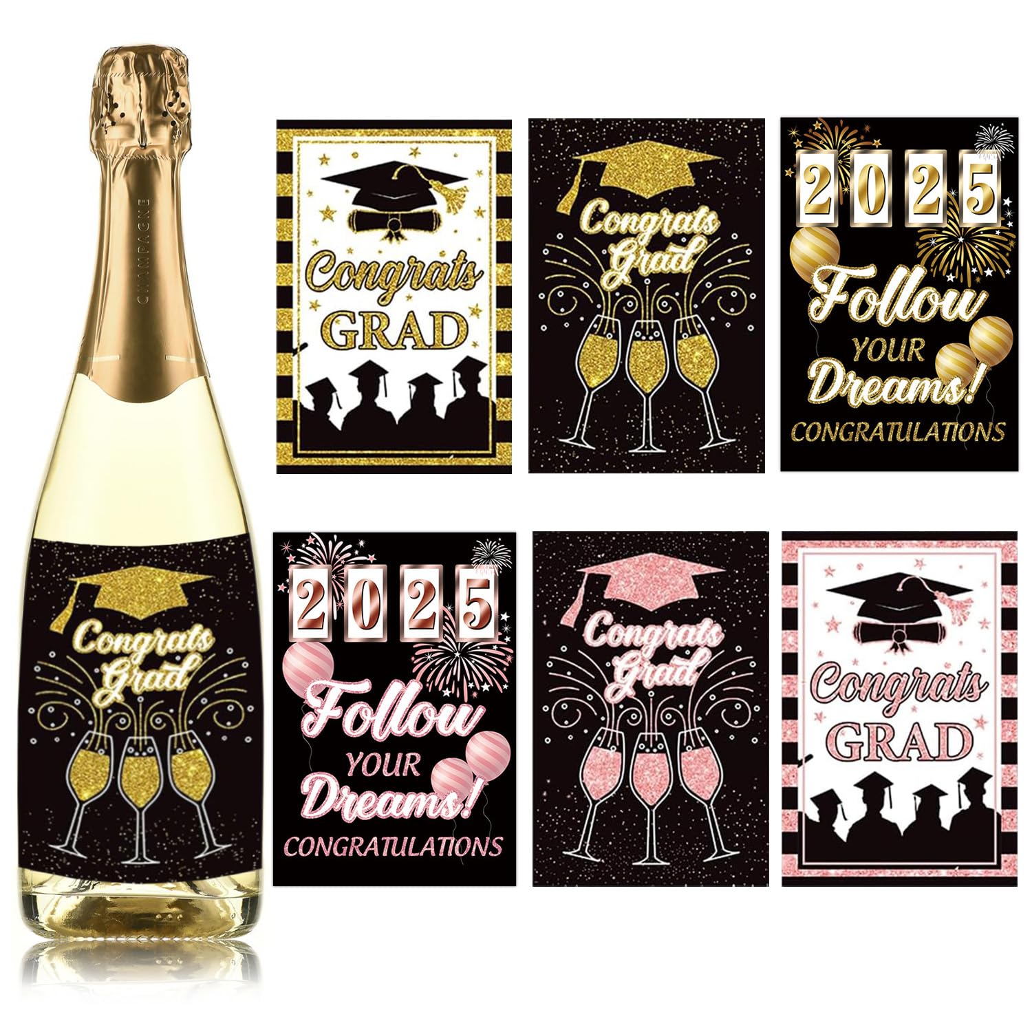 6 Pieces Graduation Gift Wine Labels Stickers, Waterproof Wrapper Labels, Gift for Passed Exam, Driving Licence, Studies, Graduation Party Supplies