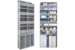 EZVERY Extra Large Over The Door Organizer with Clear Pockets - 8 Compartments & XL Bottom Storage, Heavy-Duty Hanging Organizer for Bathroom, Bedroom, Closet (57 Inch Height,Grey).